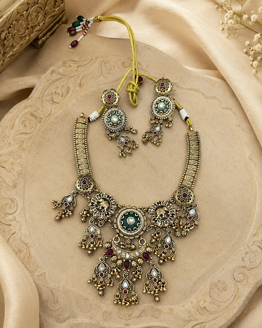 Heritage Rajwadi Necklace Set with Matching Earrings