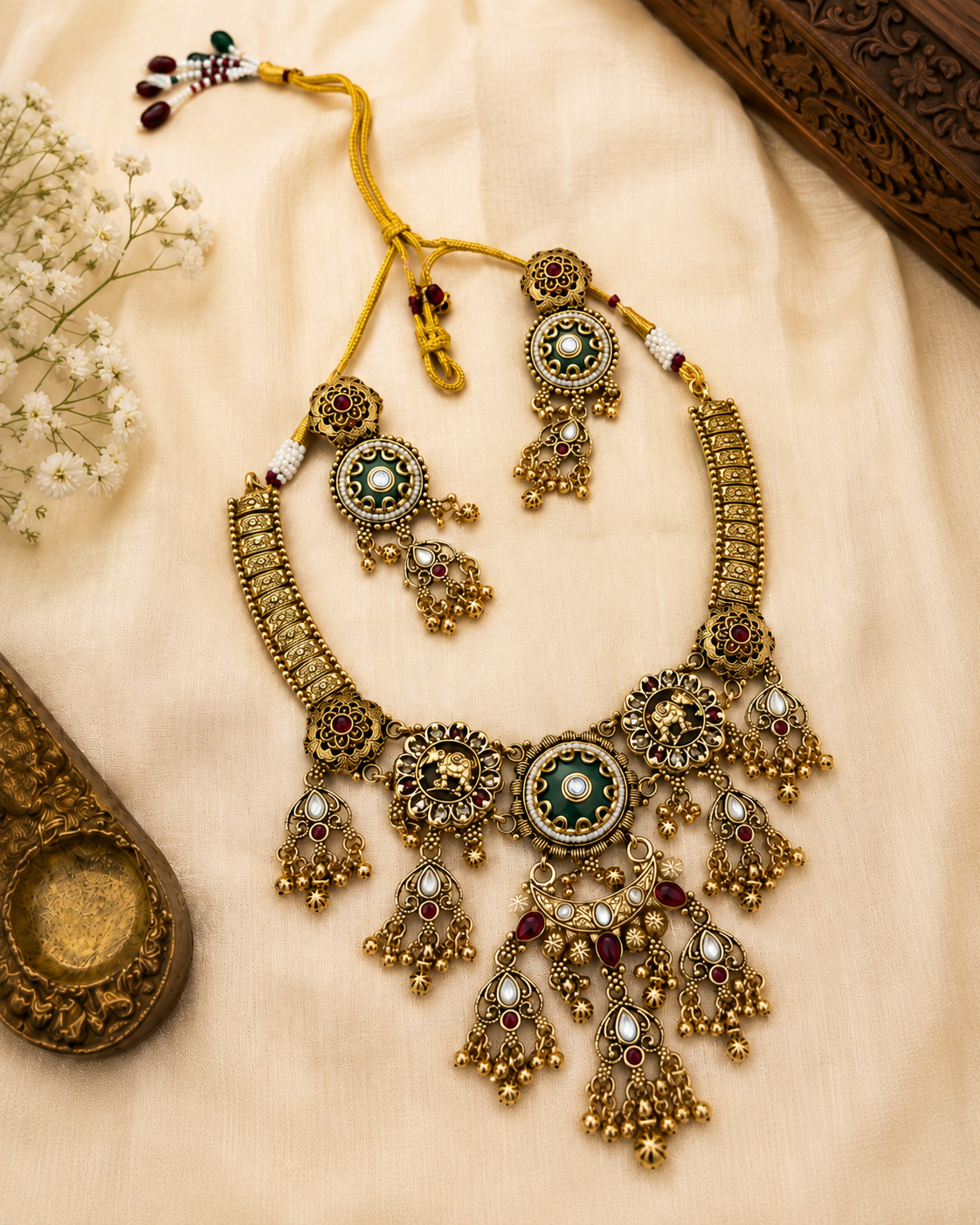 Heritage Rajwadi Necklace Set with Matching Earrings
