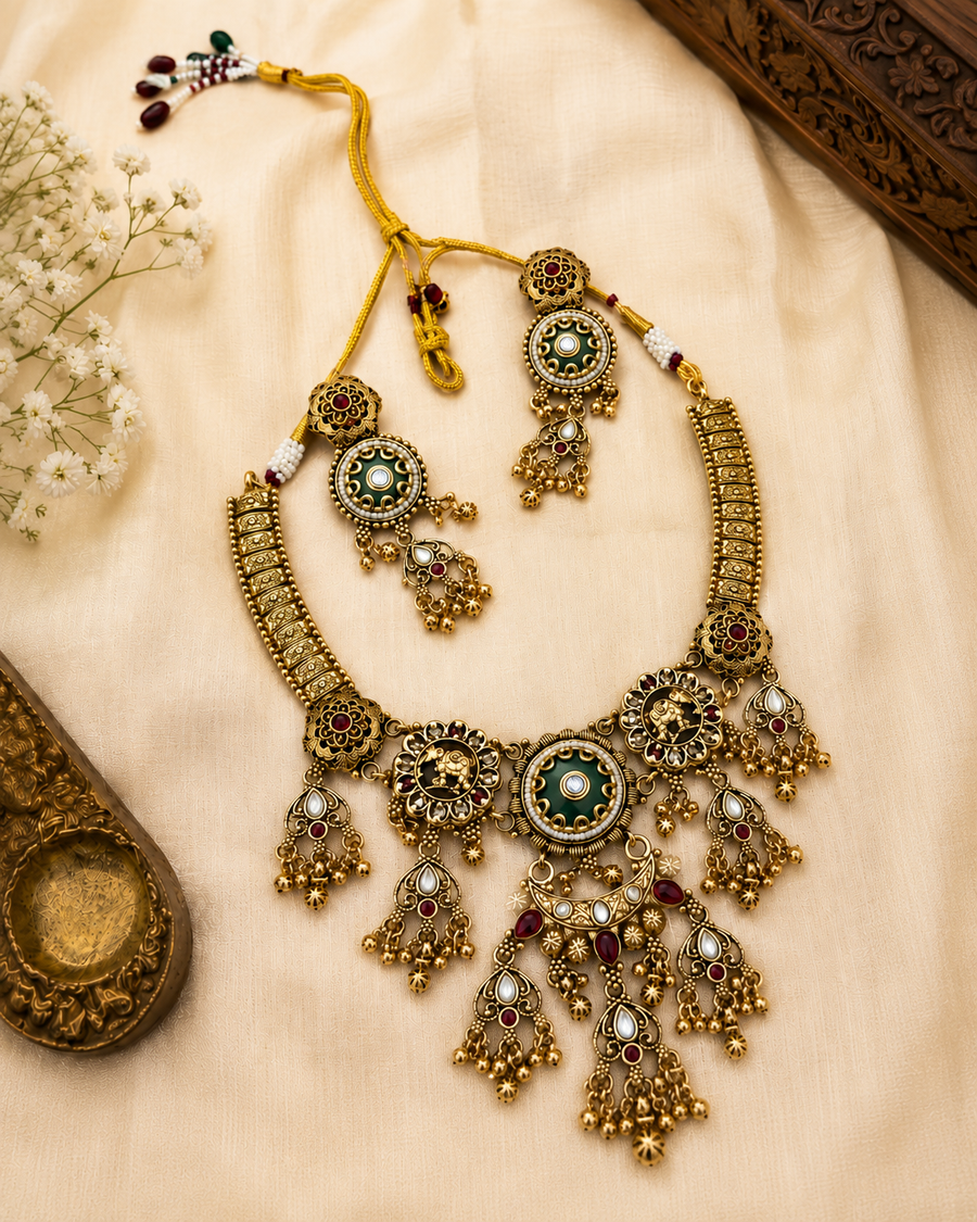 Heritage Rajwadi Necklace Set with Matching Earrings