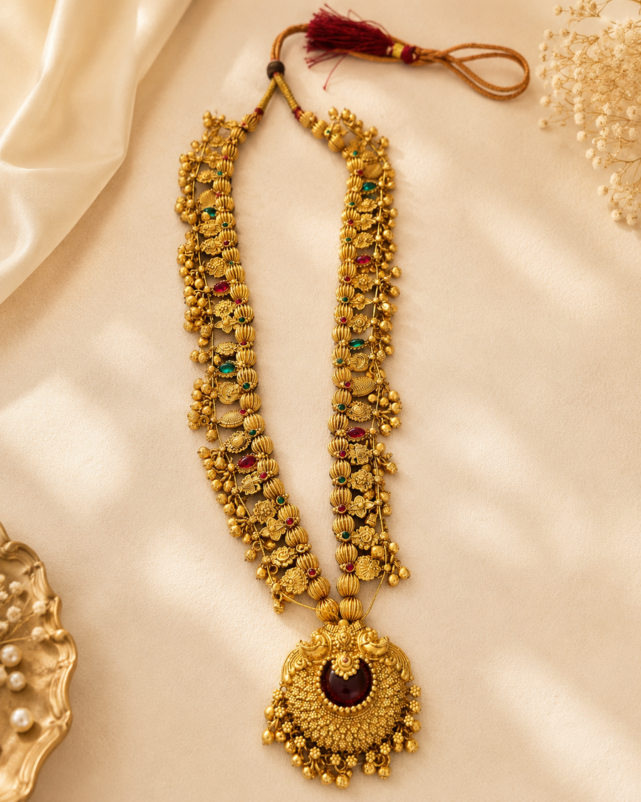 Kolhapuri Saaj Long Necklace with Pendant – Matte Finish