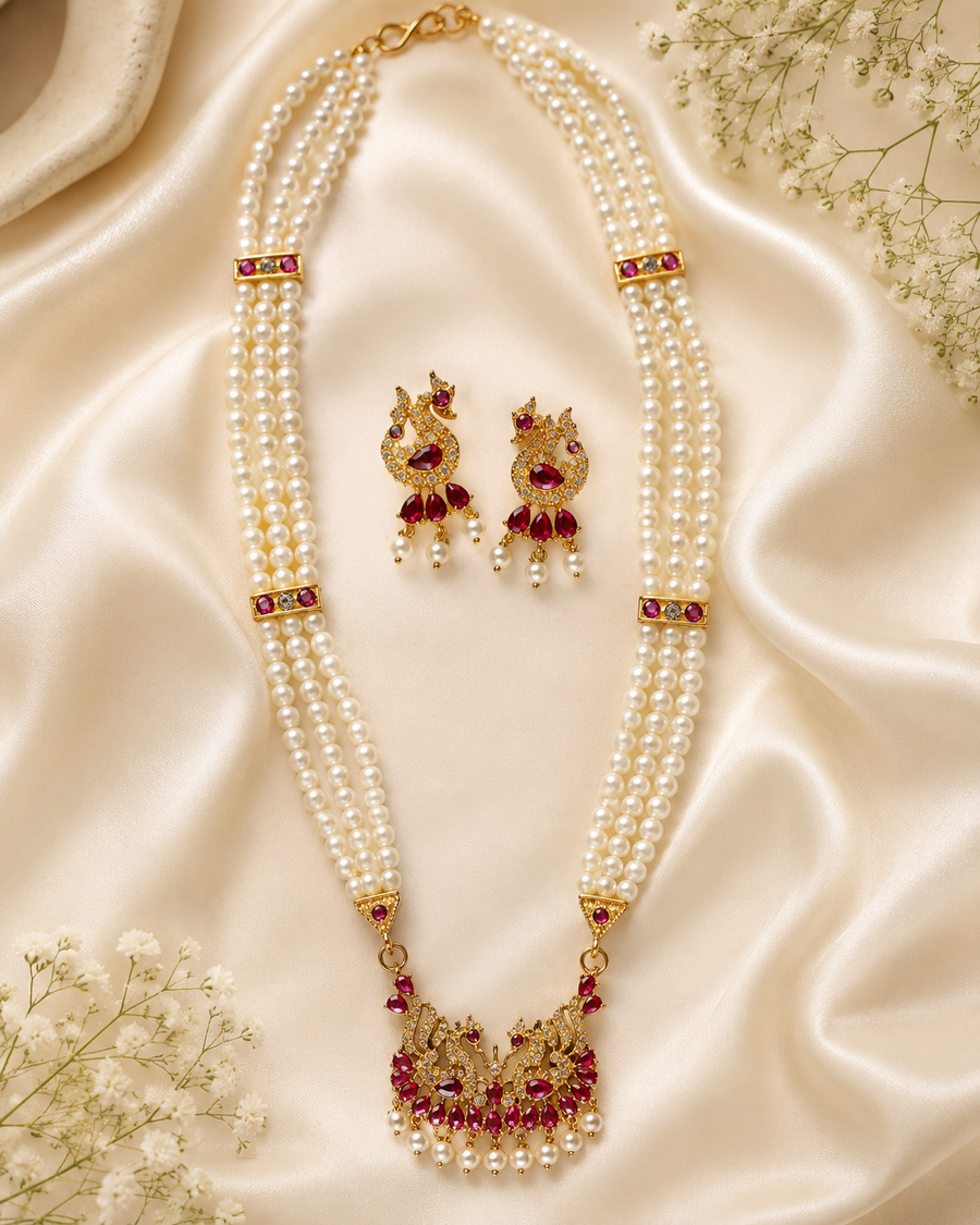 Mayura Rani Pink Pearl Necklace Set