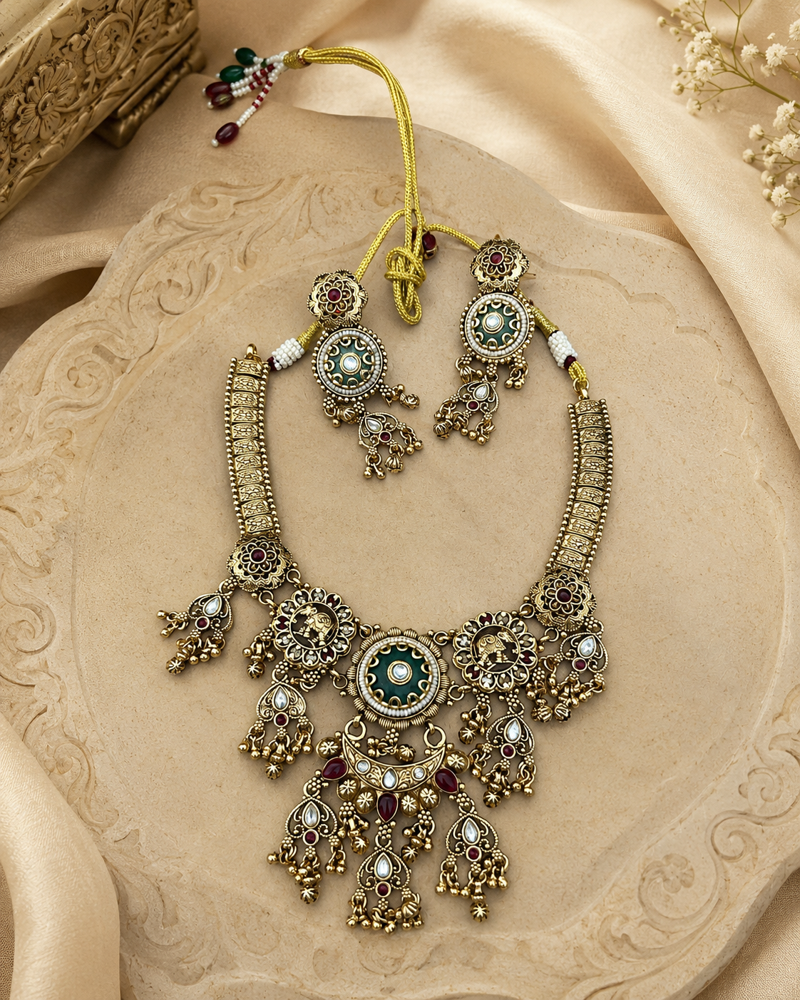 Heritage Rajwadi Necklace Set with Matching Earrings
