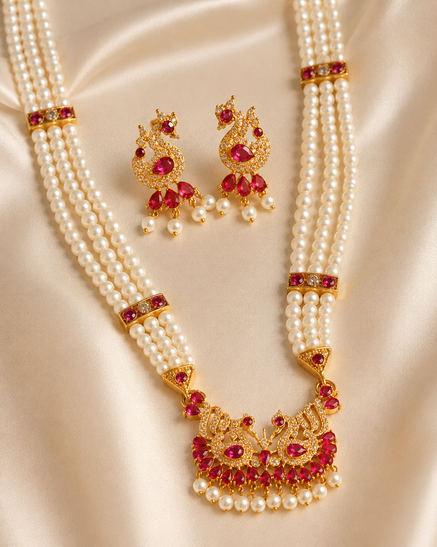 Mayura Rani Pink Pearl Necklace Set